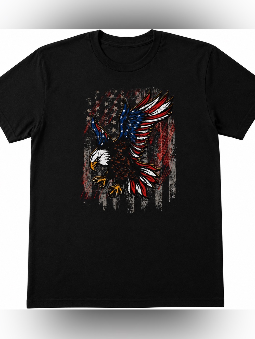 Men's Black Graphic Eagle T-Shirt - Patriotic Flag Design